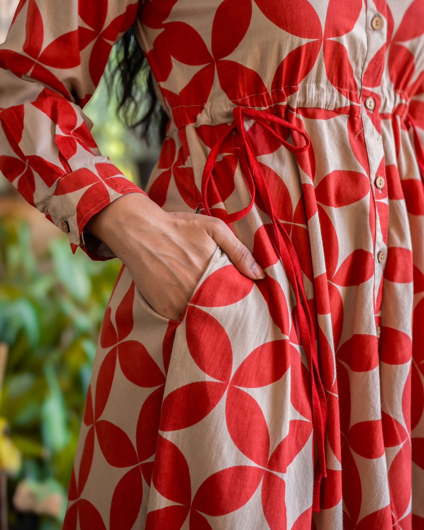 Blair Red Button-down Circular Midi Dress