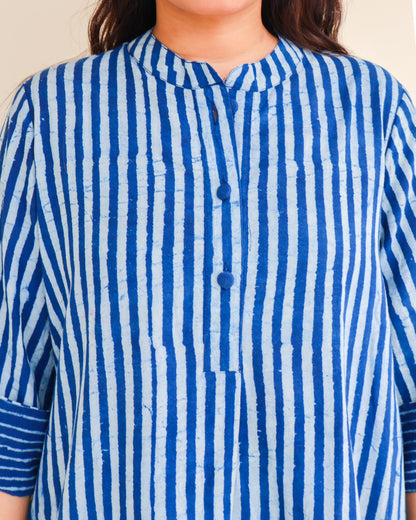 June Indigo Dabu HandBlock Stripes Print Cotton Kurta Set