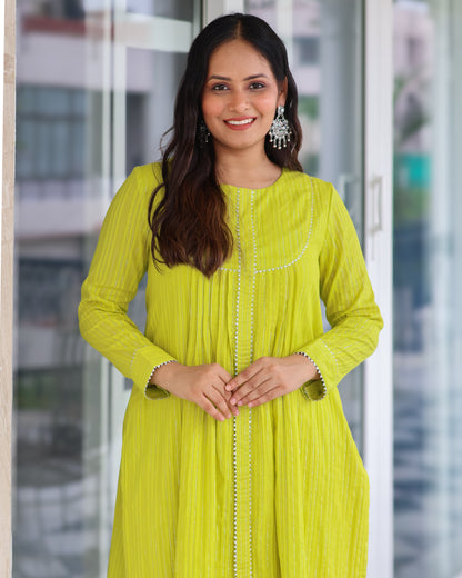 Mohini Lime Cotton Lurex Straight Kurta Set