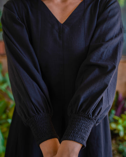 Audrey Panelled Black Cotton Dress