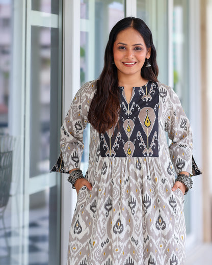 Vedika Grey Ikat Cotton Kurta Set
