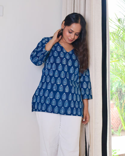 Zoey Indigo HandBlock Print Cotton Short Kurti