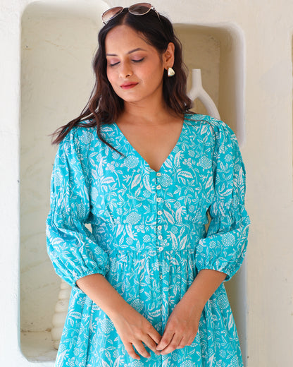 Bella Blue Fit-and-Flare Cotton Midi Dress
