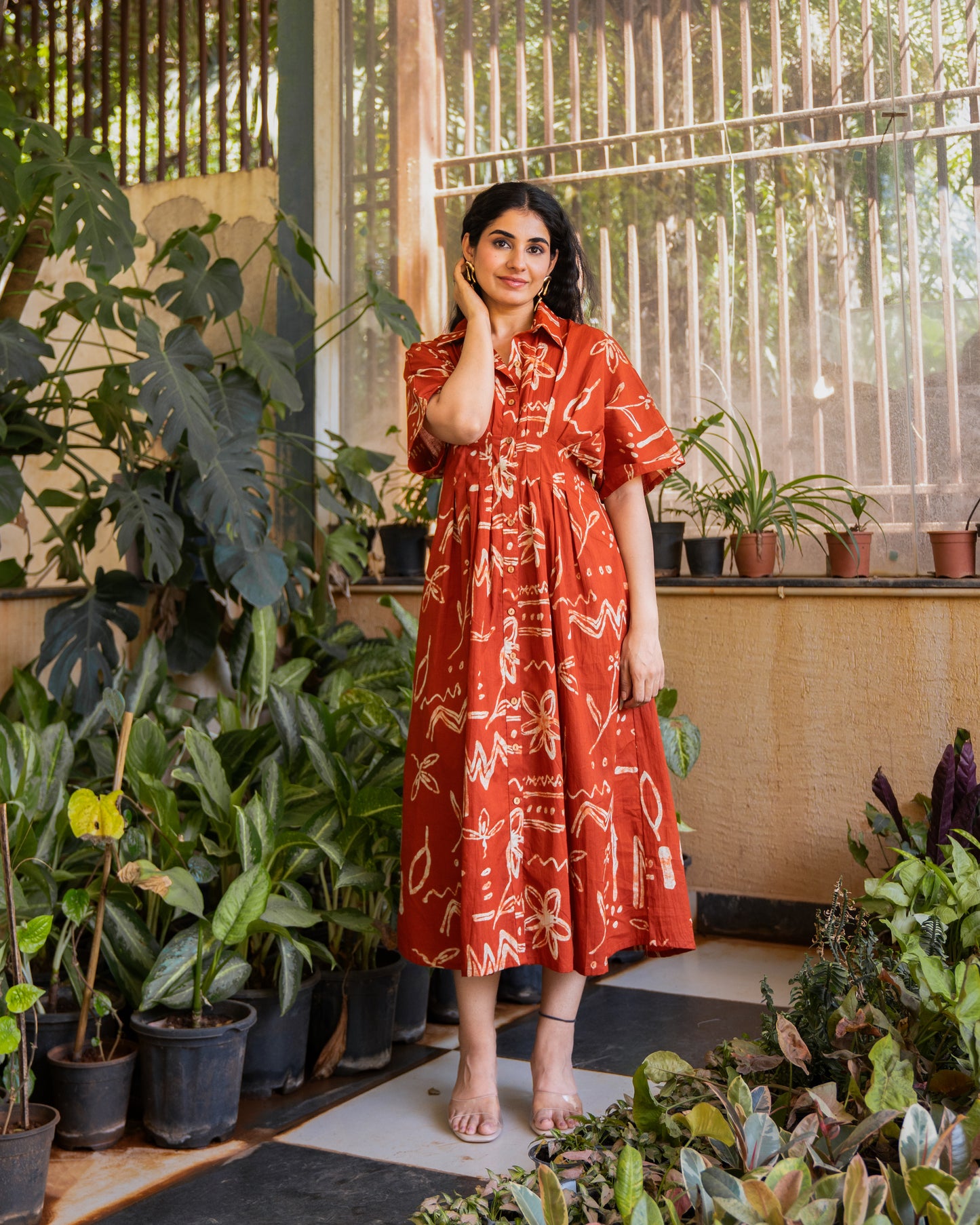 Luke Pleated Pure Cotton Midi Dress