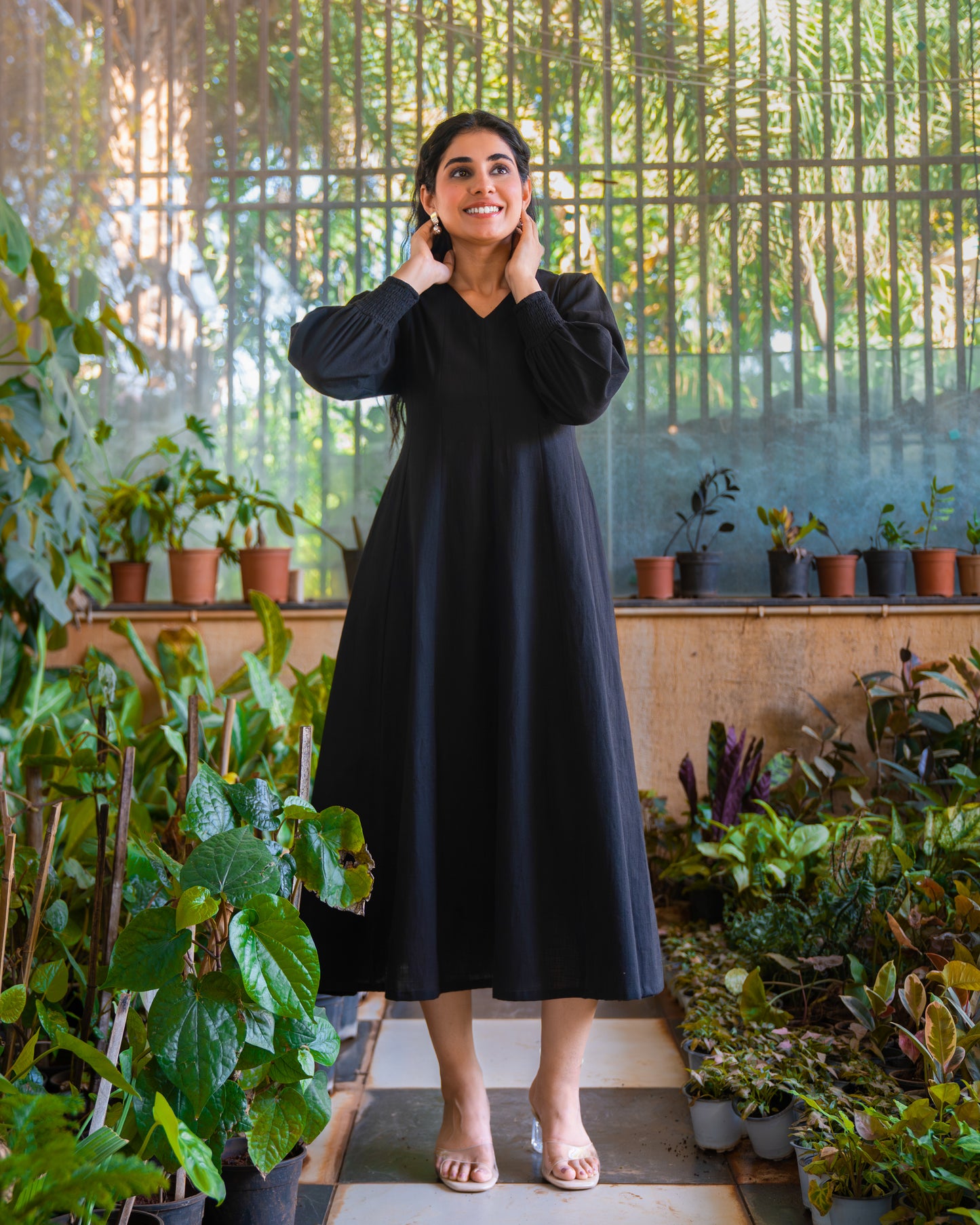 Audrey Panelled Black Cotton Dress