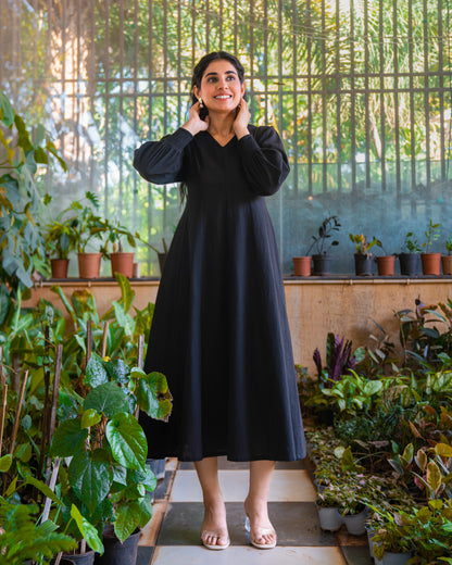 Audrey Panelled Black Cotton Dress