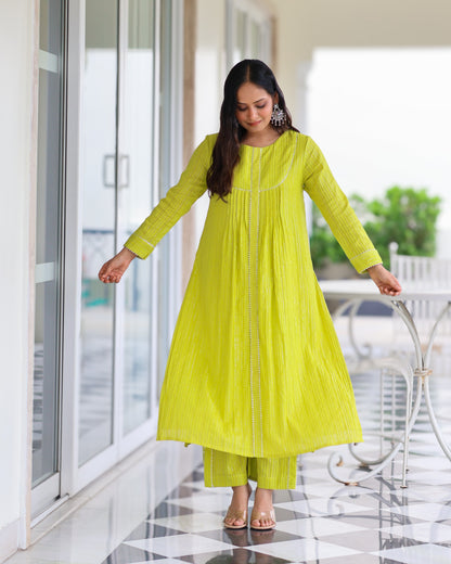 Mohini Lime Cotton Lurex Straight Kurta Set