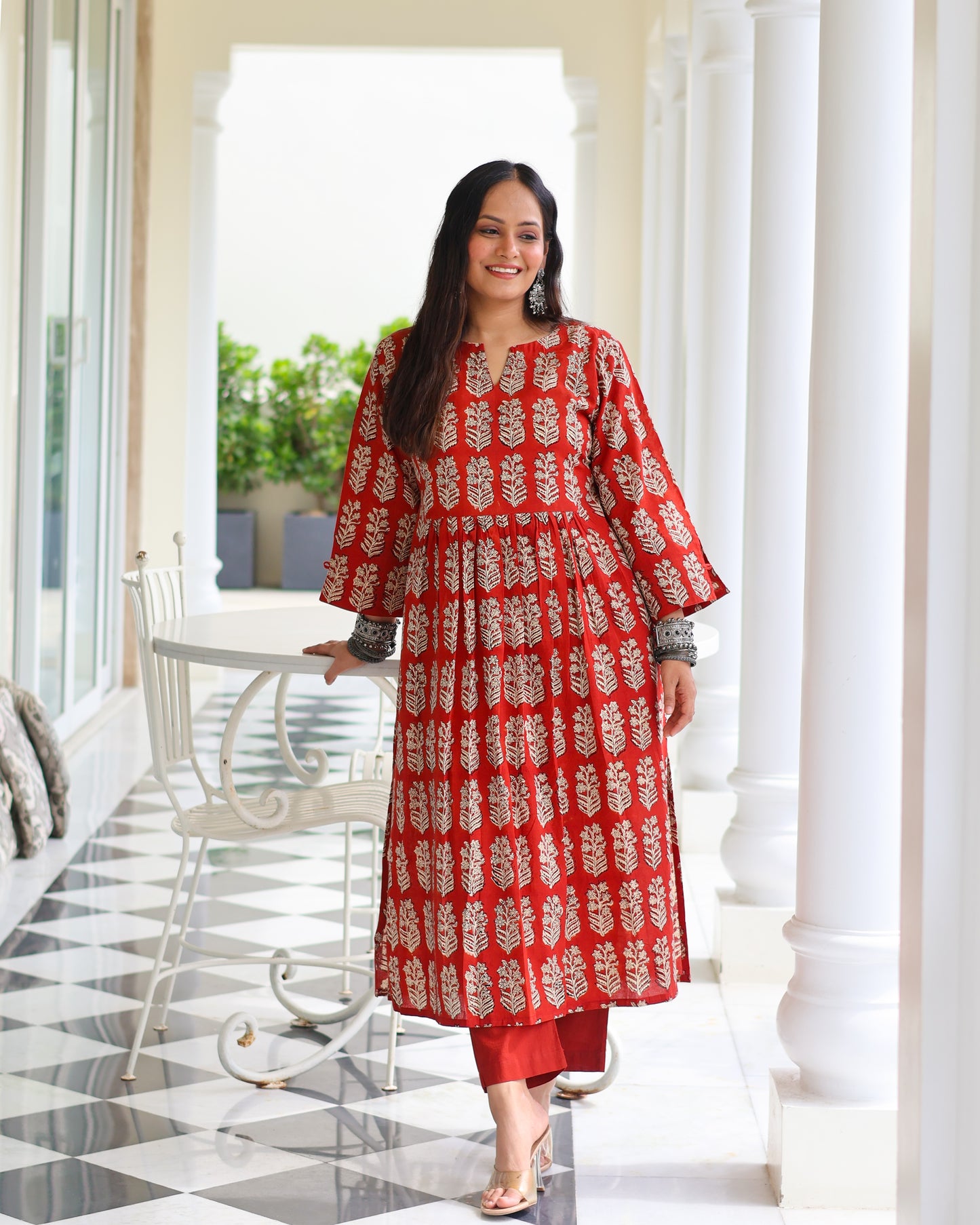Piku Red HandBlock Bagru Print Cotton Kurta Set