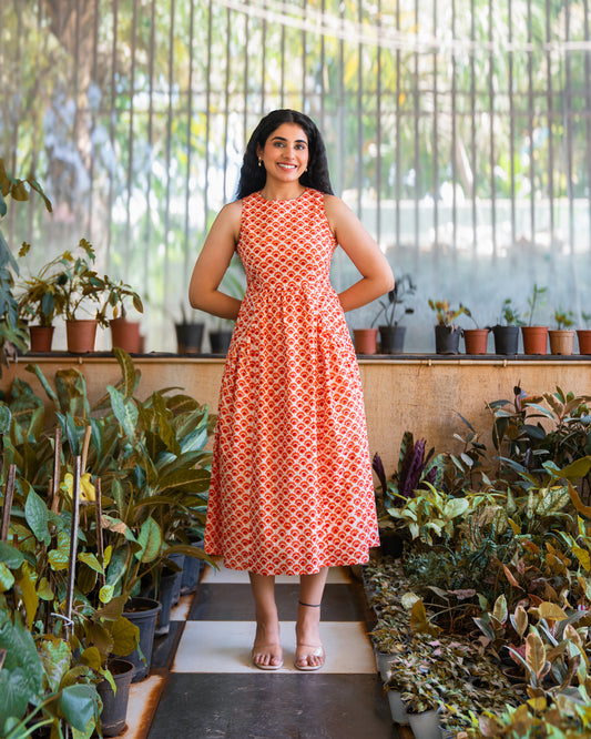 Kia HandBlock Printed Pure Cotton Midi Dress