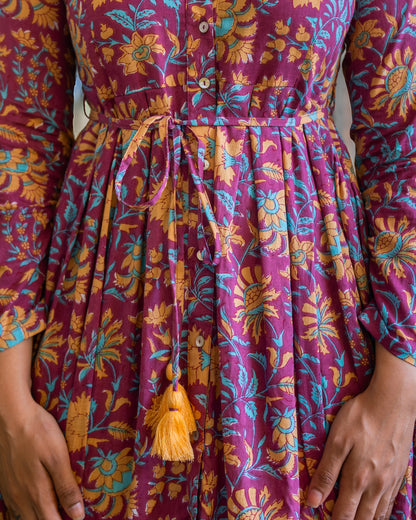 Nyra Purple Cotton Midi Dress