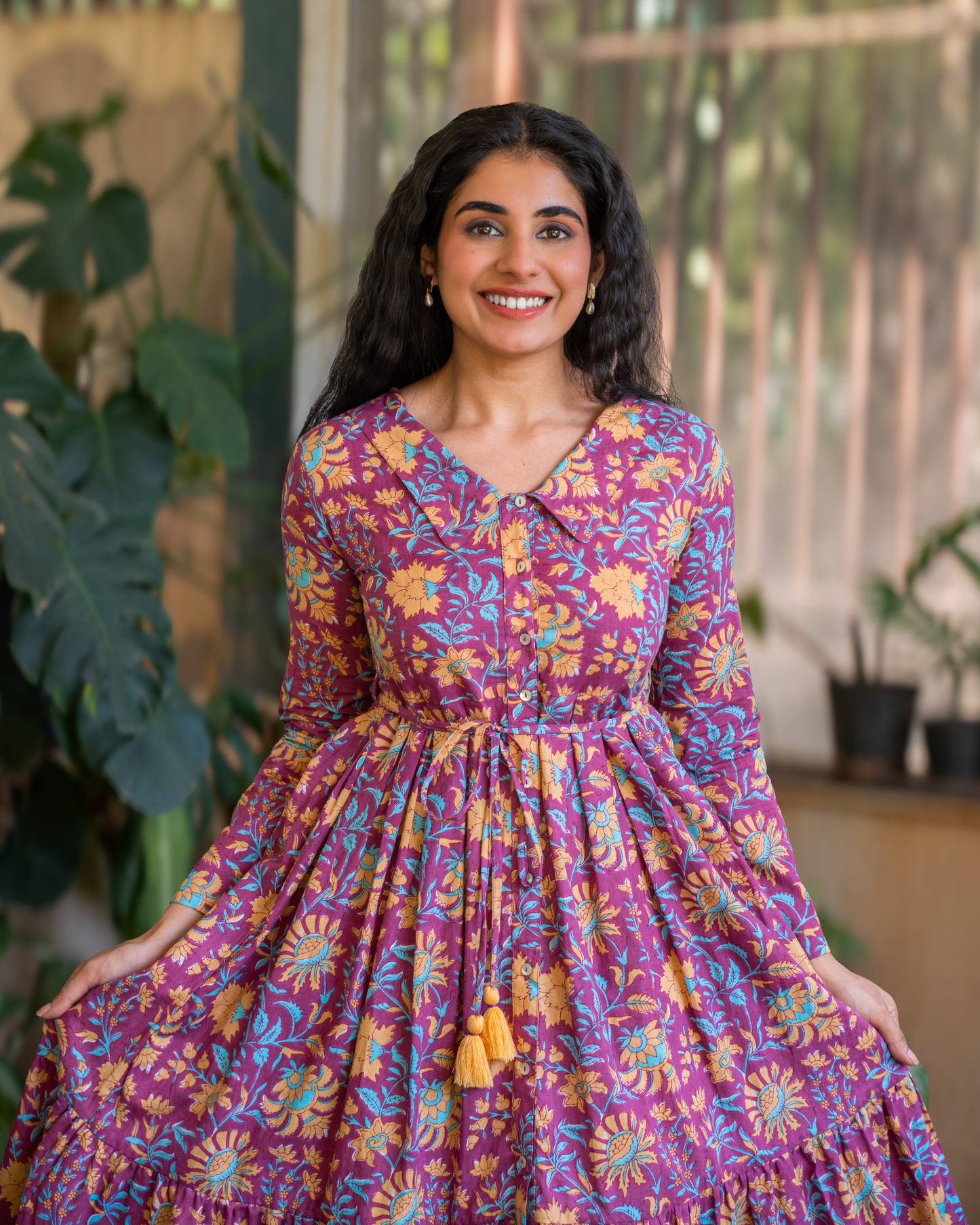 Nyra Purple Cotton Midi Dress