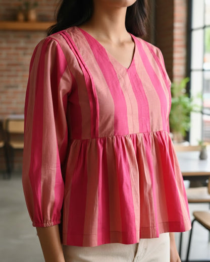 Ava Striped Peplum Cotton Top