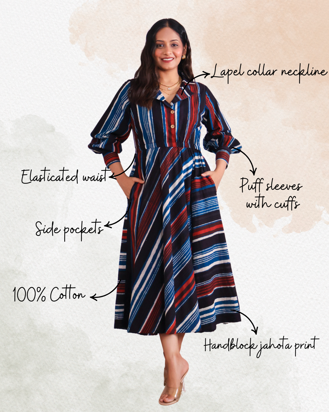 Megan Circular-cut Jahota Handblock Print Midi Dress