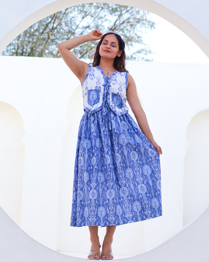 Kara Blue Cotton Vest Skirt Set