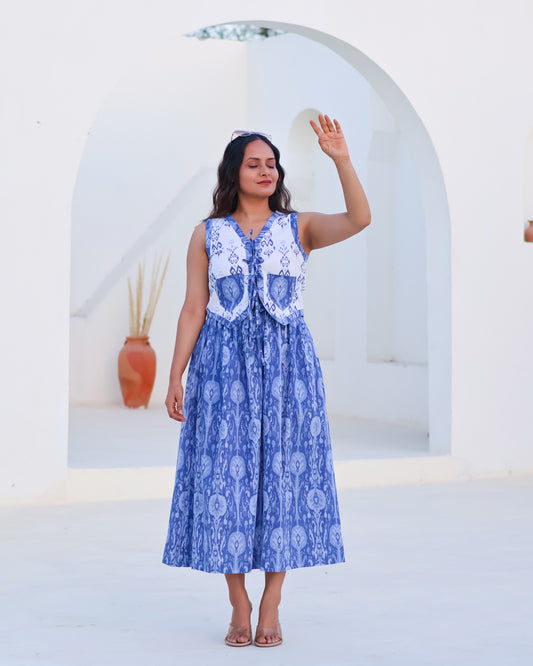 Kara Blue Cotton Vest Skirt Set