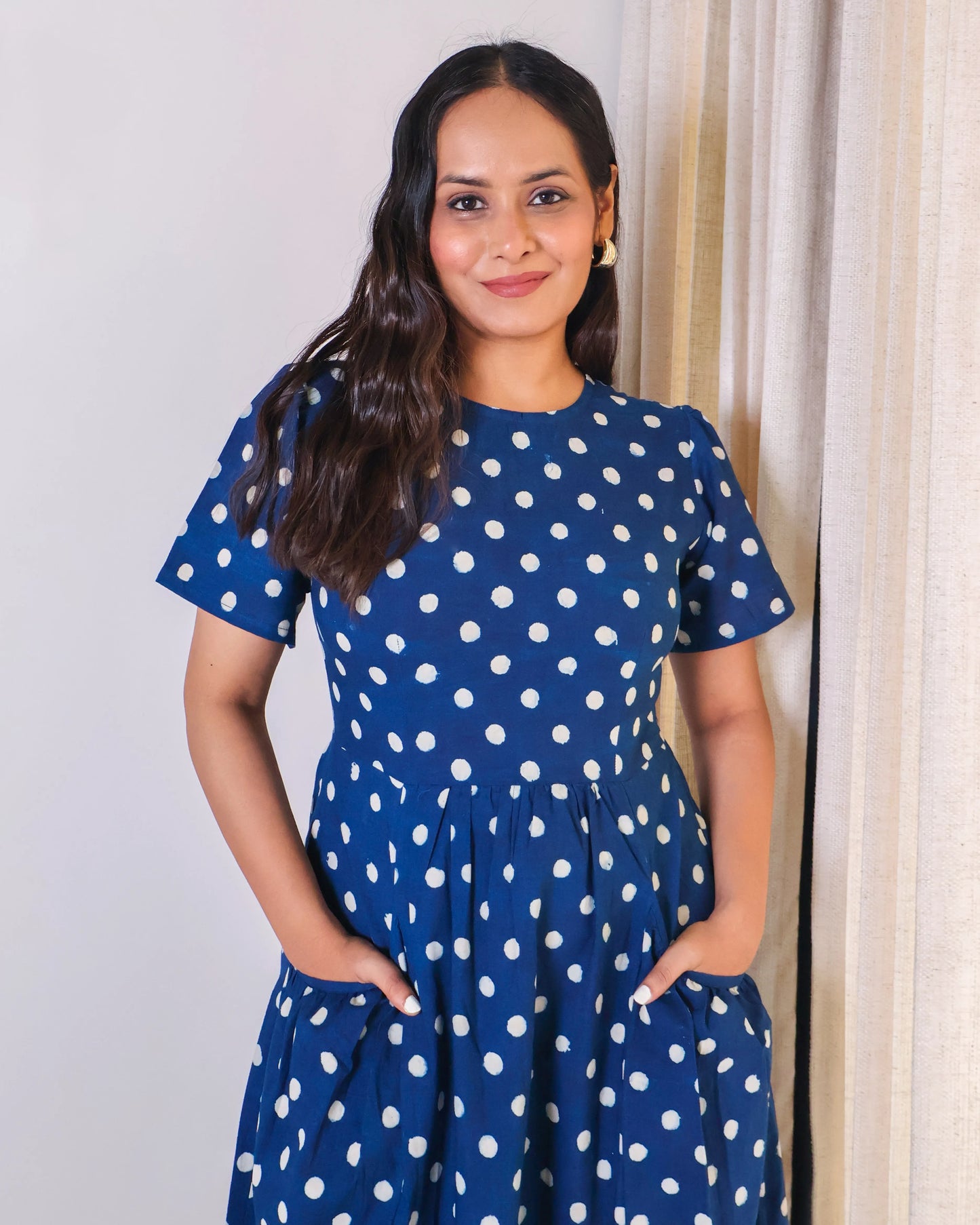 Stella Indigo Handblock Print Cotton Midi Dress