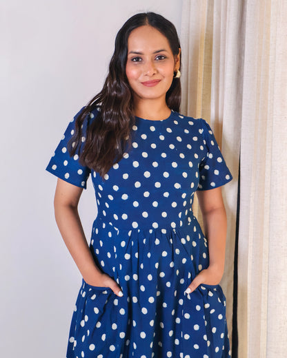 Stella Indigo Handblock Print Cotton Midi Dress