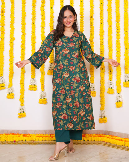 Paakhi Cotton Kurta Set (Green)