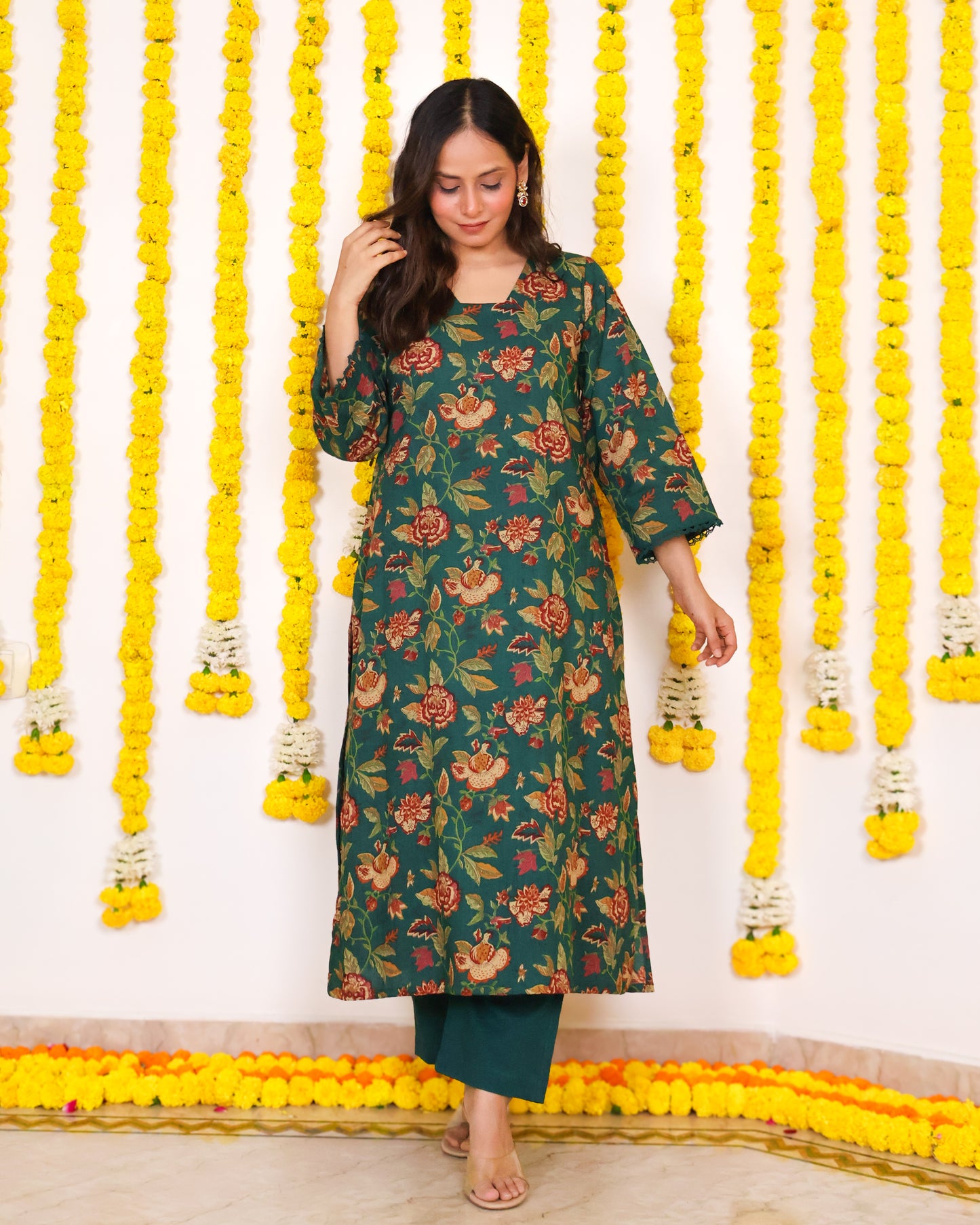 Paakhi Cotton Kurta Set (Green)