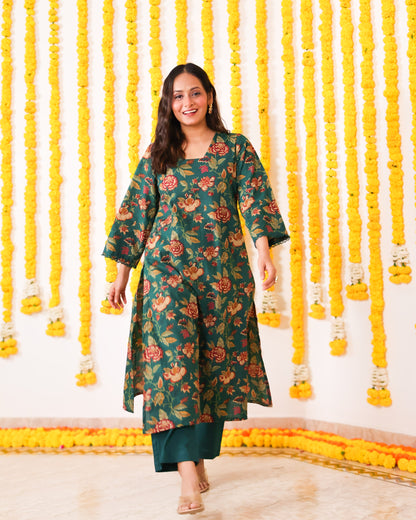 Paakhi Cotton Kurta Set (Green)