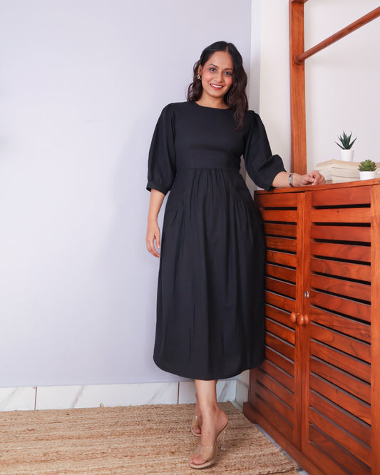 Mira Black Cotton Dress