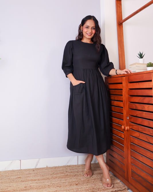 Mira Black Cotton Dress