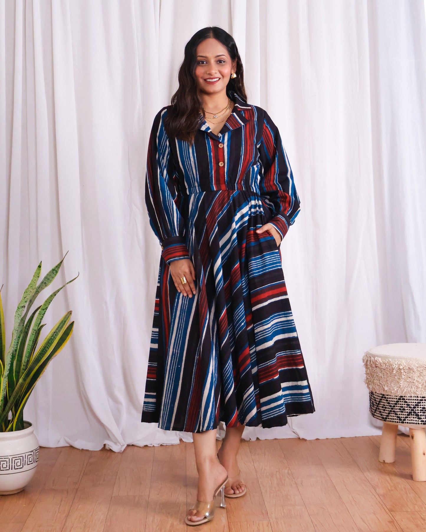 Megan Circular-cut Jahota Handblock Print Midi Dress