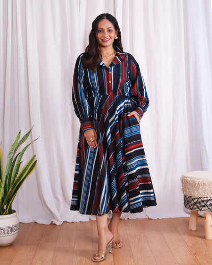 Megan Circular-cut Jahota Handblock Print Midi Dress