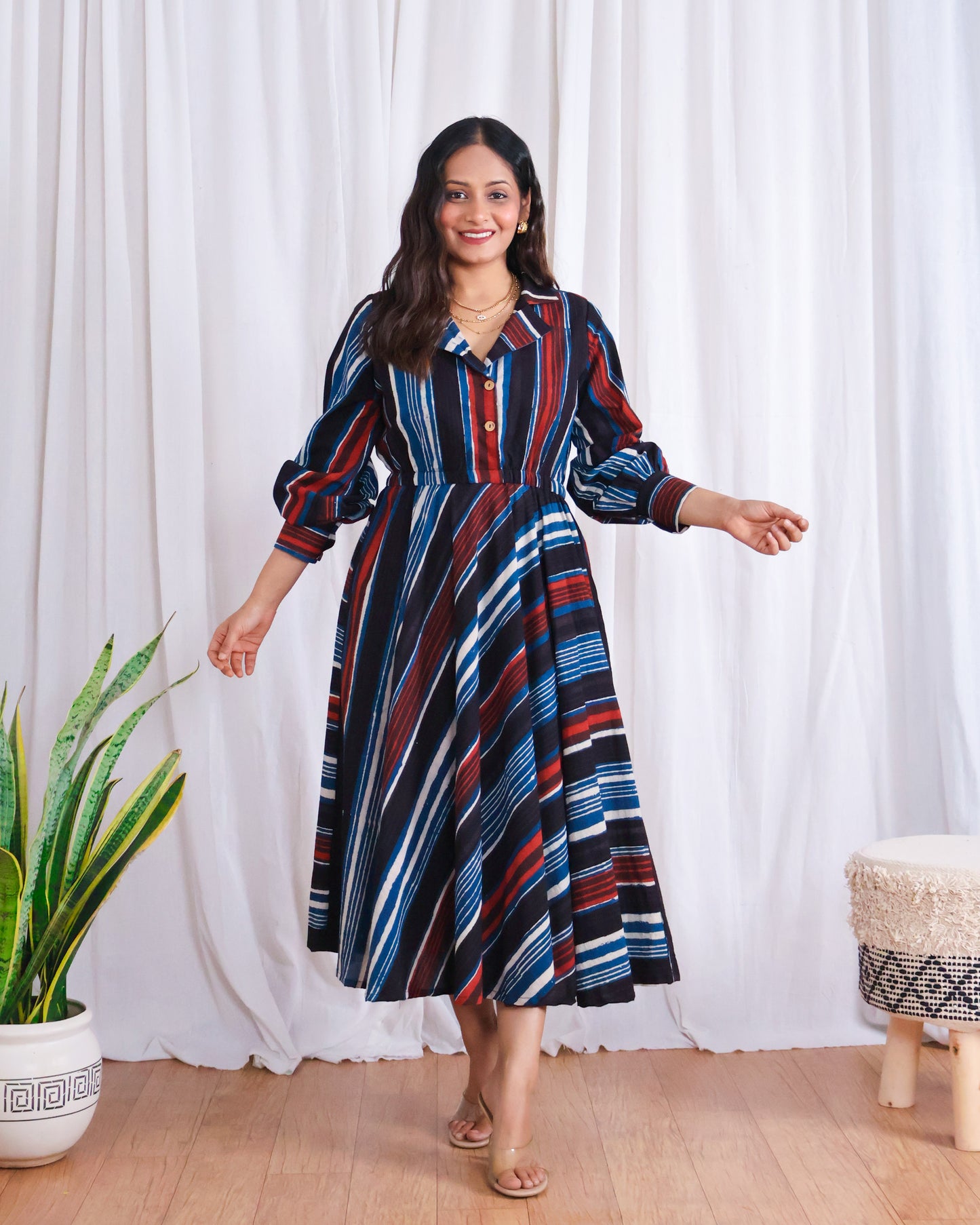 Megan Circular-cut Jahota Handblock Print Midi Dress