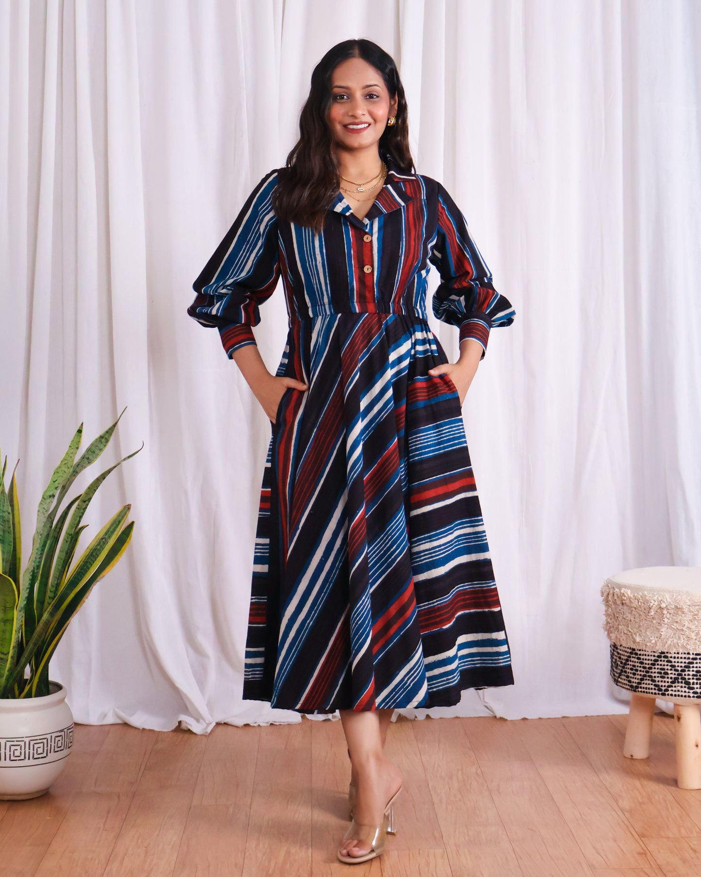 Megan Circular-cut Jahota Handblock Print Midi Dress
