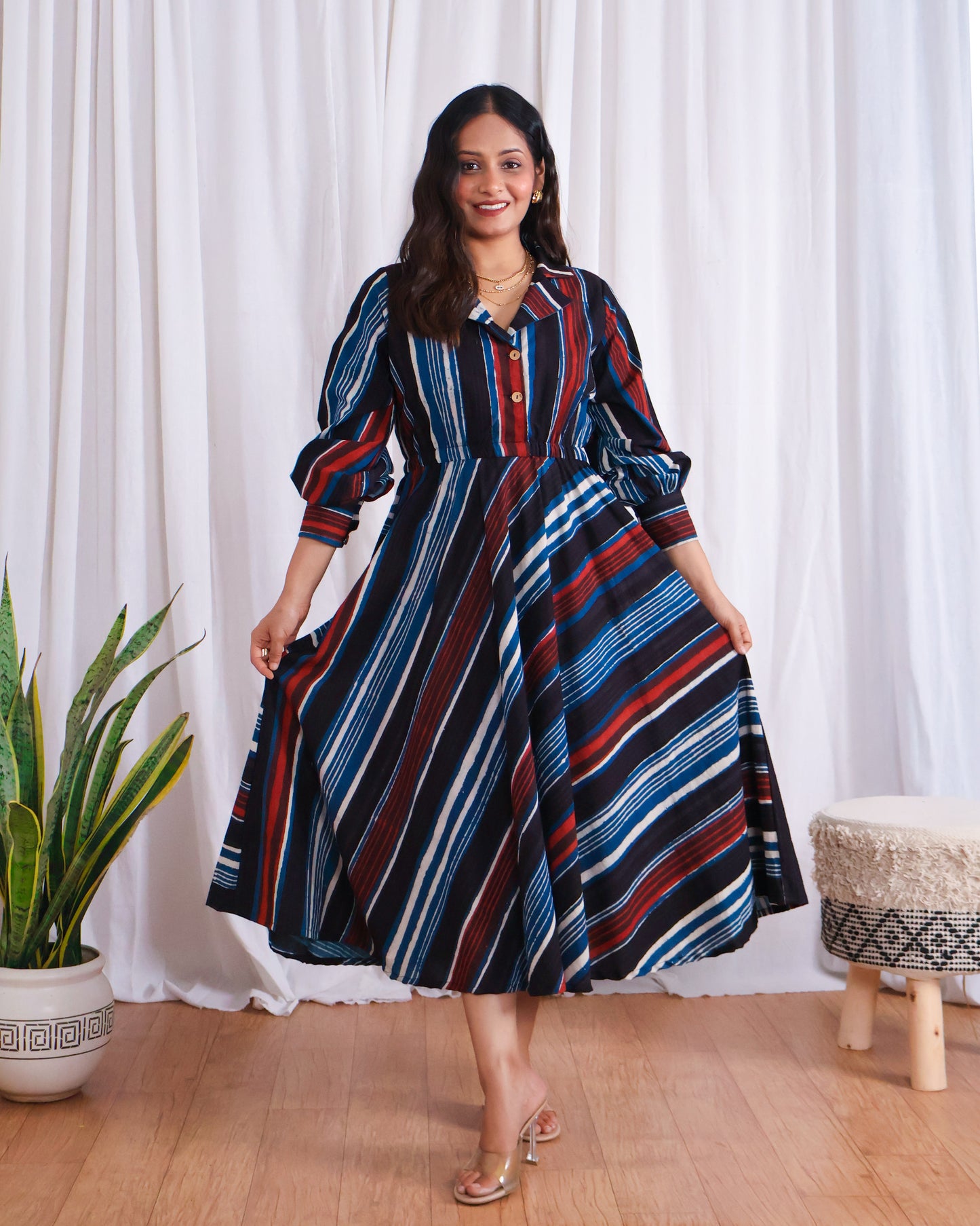 Megan Circular-cut Jahota Handblock Print Midi Dress