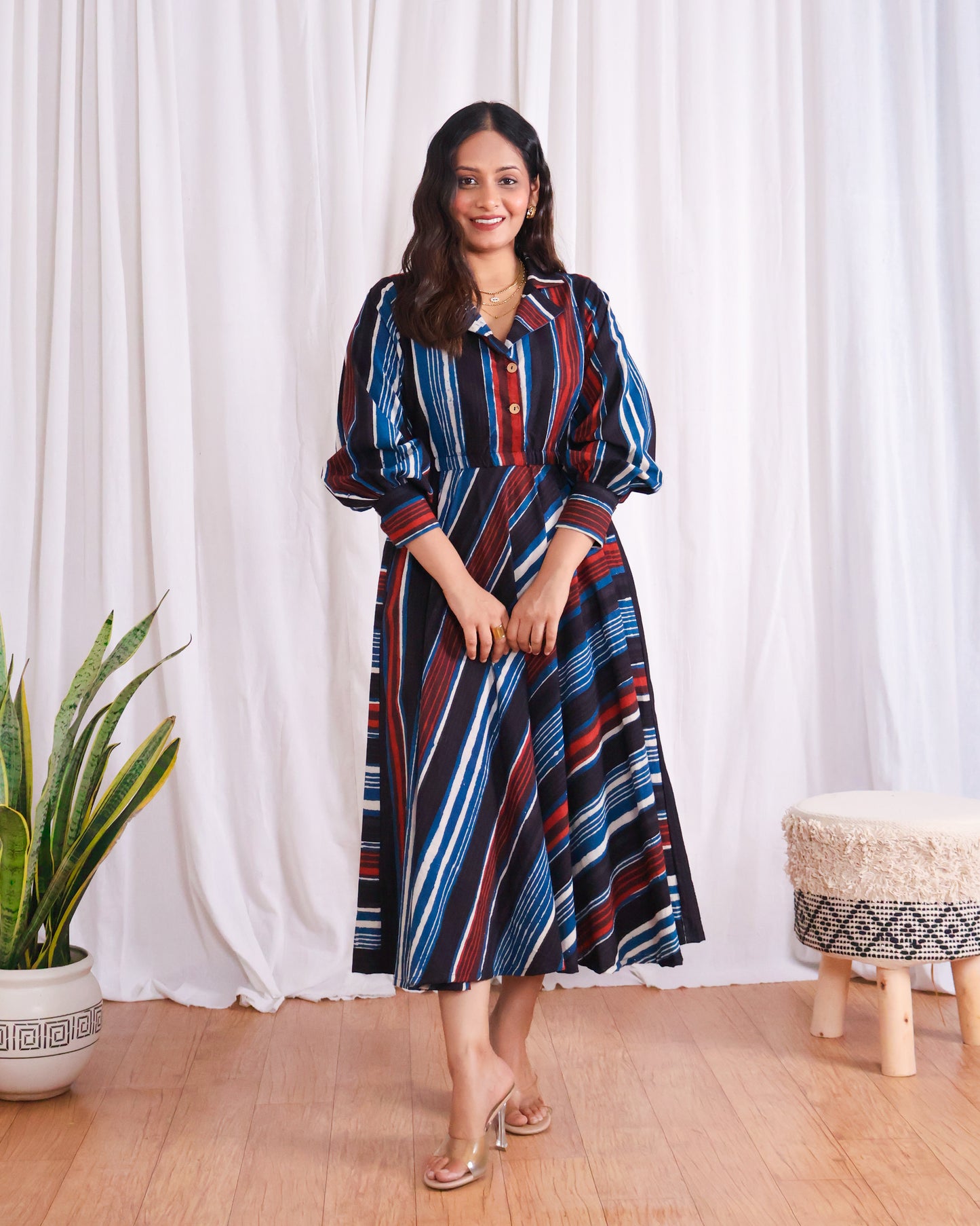 Megan Circular-cut Jahota Handblock Print Midi Dress