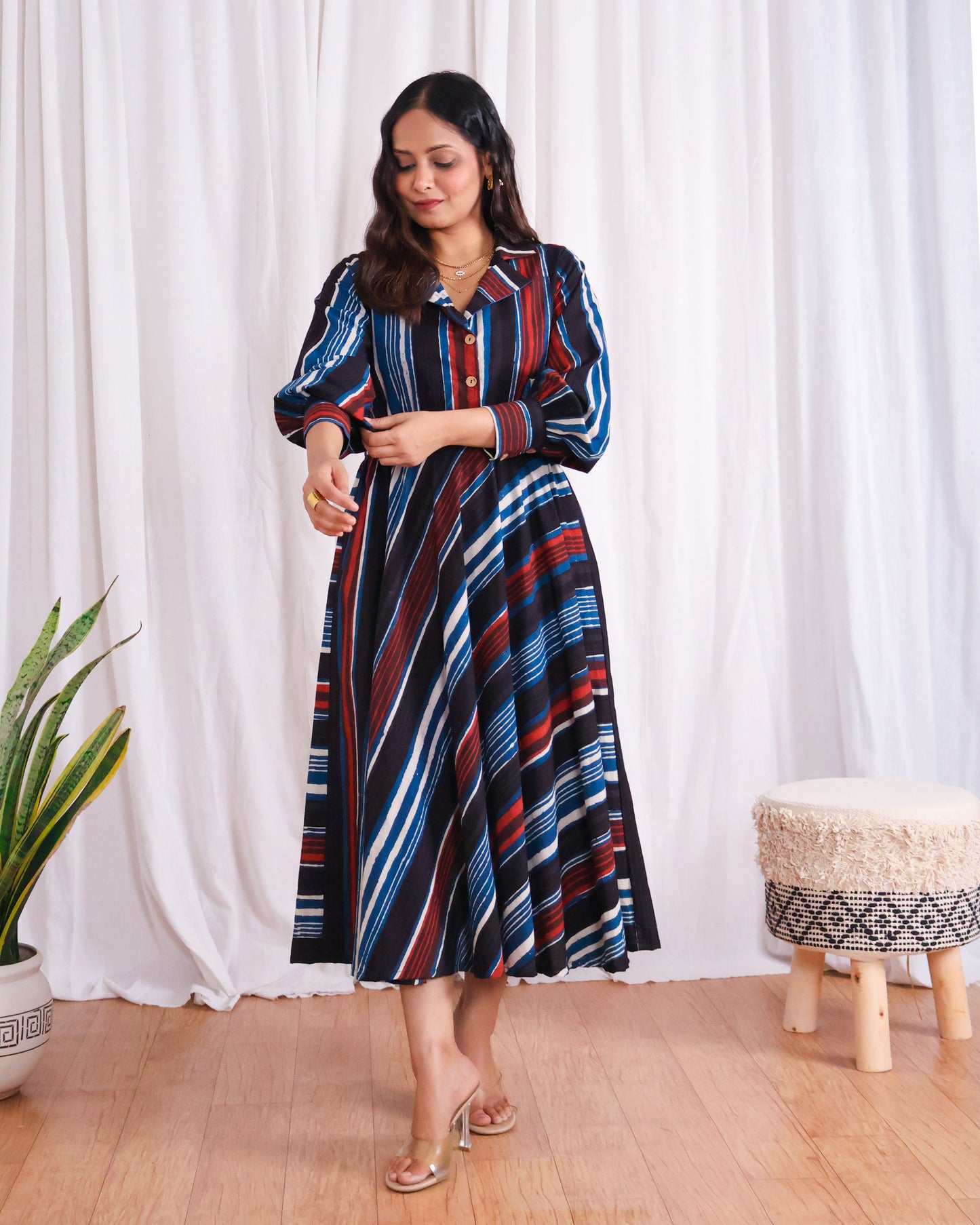 Megan Circular-cut Jahota Handblock Print Midi Dress