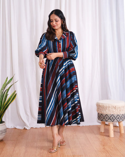 Megan Circular-cut Jahota Handblock Print Midi Dress