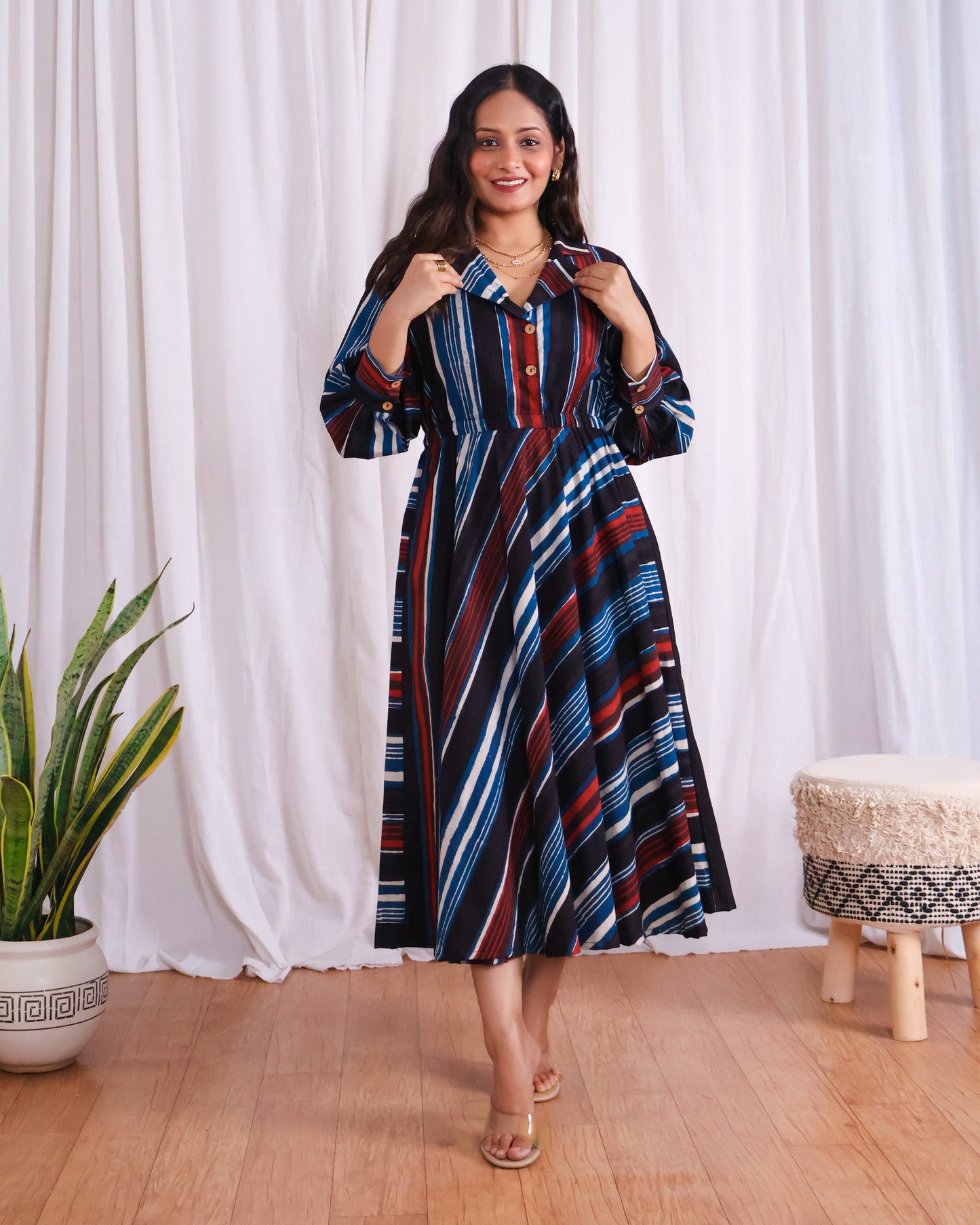 Megan Circular-cut Jahota Handblock Print Midi Dress