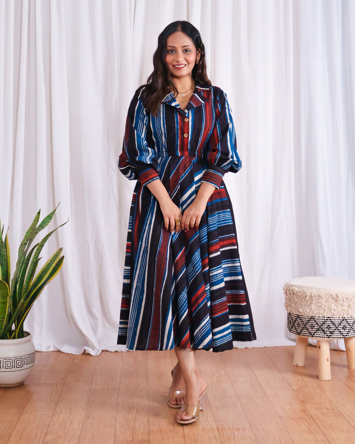 Megan Circular-cut Jahota Handblock Print Midi Dress