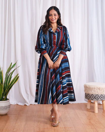 Megan Circular-cut Jahota Handblock Print Midi Dress