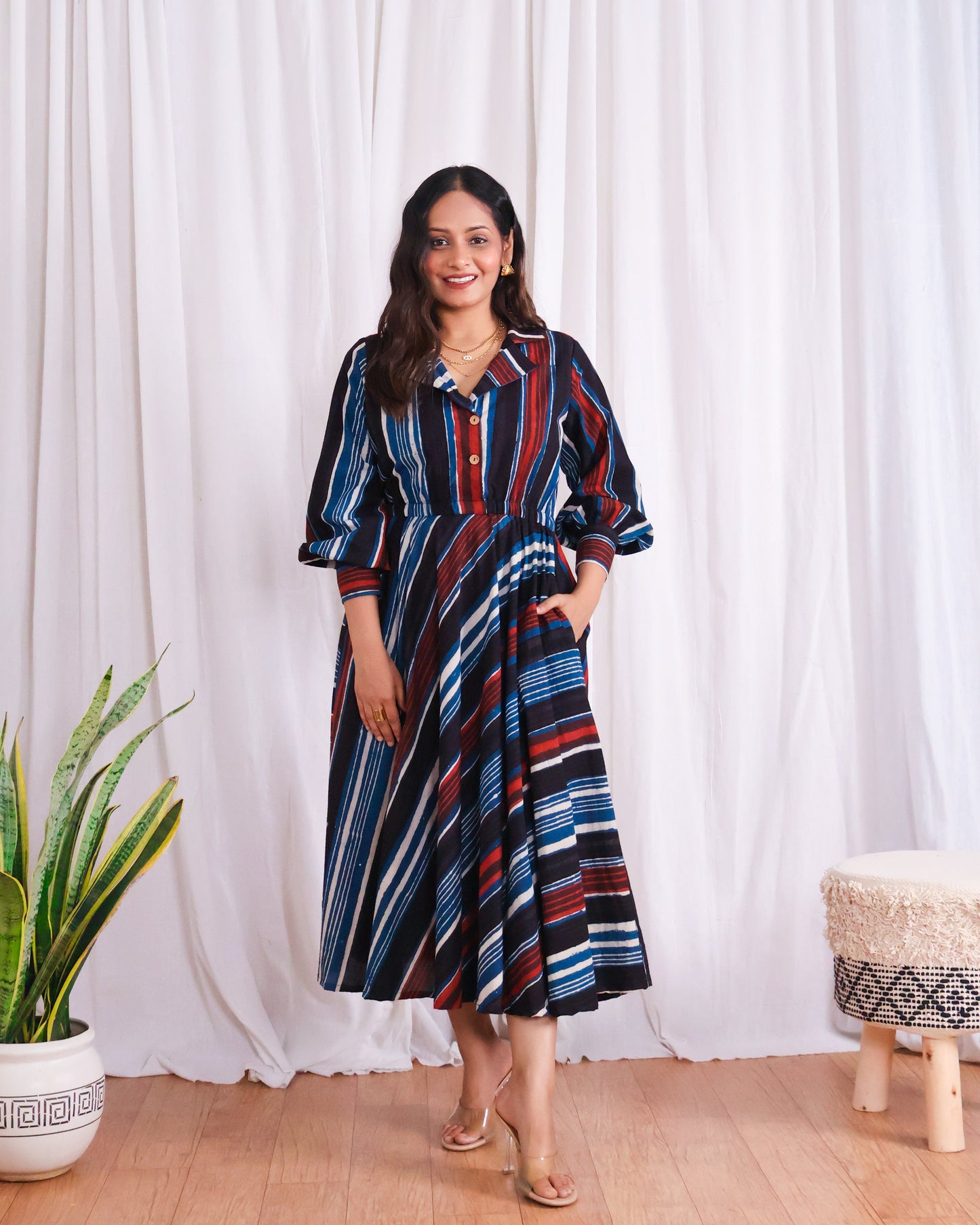 Megan Circular-cut Jahota Handblock Print Midi Dress