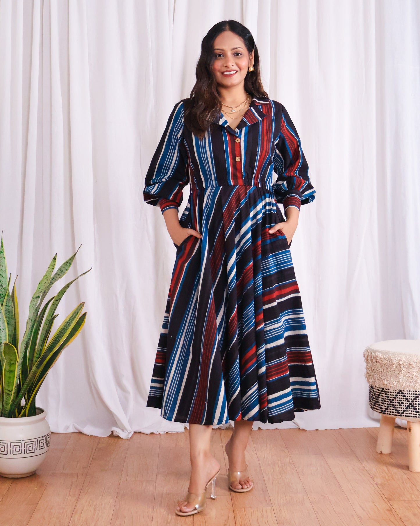Megan Circular-cut Jahota Handblock Print Midi Dress