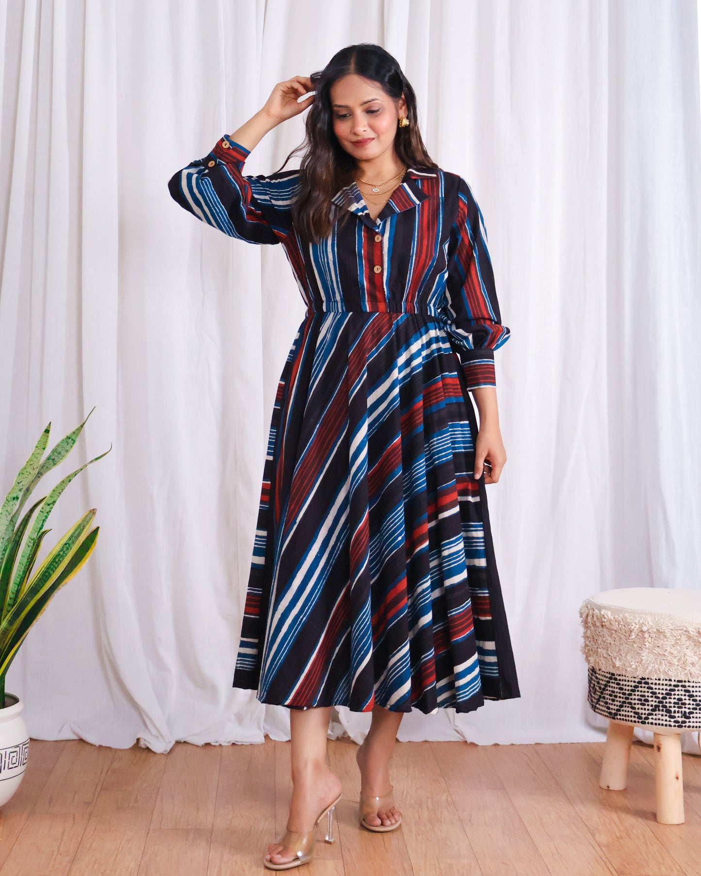 Megan Circular-cut Jahota Handblock Print Midi Dress