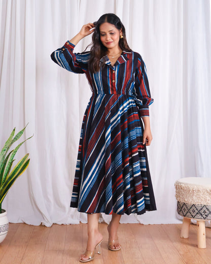 Megan Circular-cut Jahota Handblock Print Midi Dress
