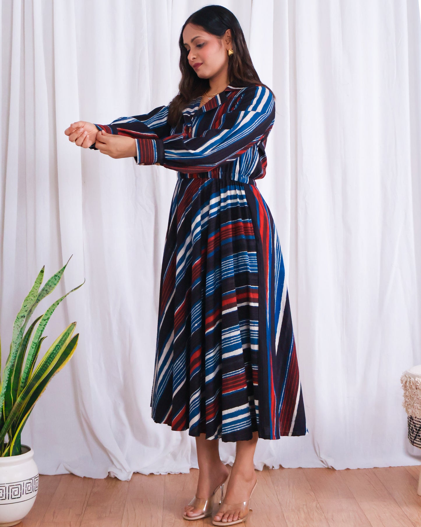 Megan Circular-cut Jahota Handblock Print Midi Dress