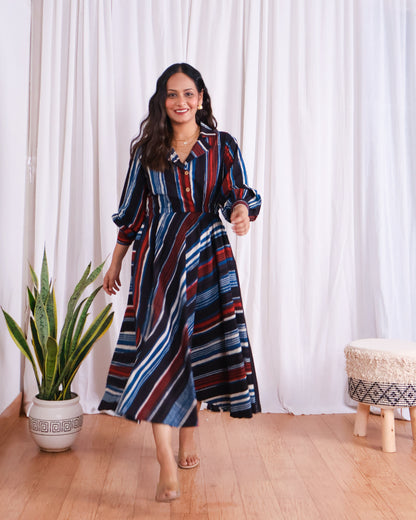 Megan Circular-cut Jahota Handblock Print Midi Dress
