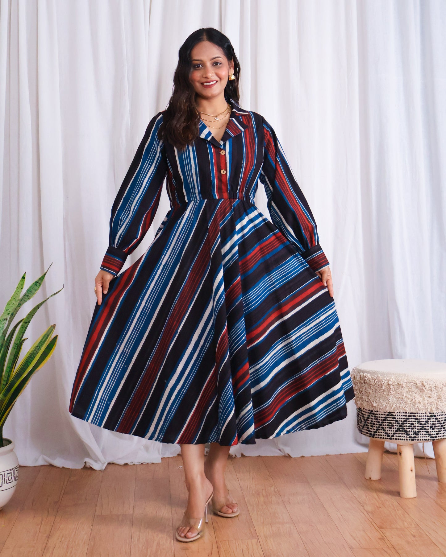Megan Circular-cut Jahota Handblock Print Midi Dress
