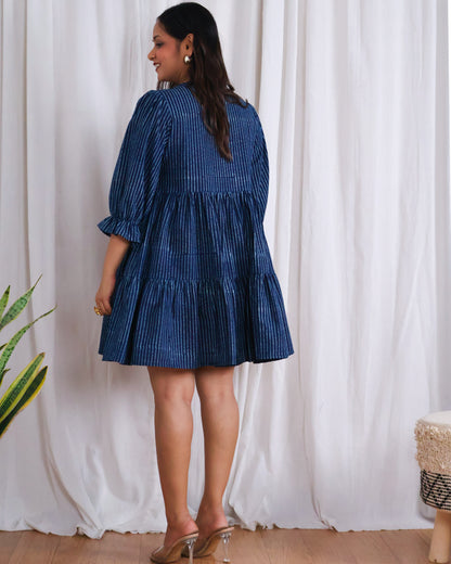 Kira Indigo Dabu HandBlock Print Tiered Short Dress