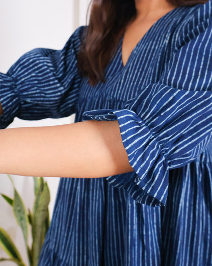 Kira Indigo Dabu HandBlock Print Tiered Short Dress