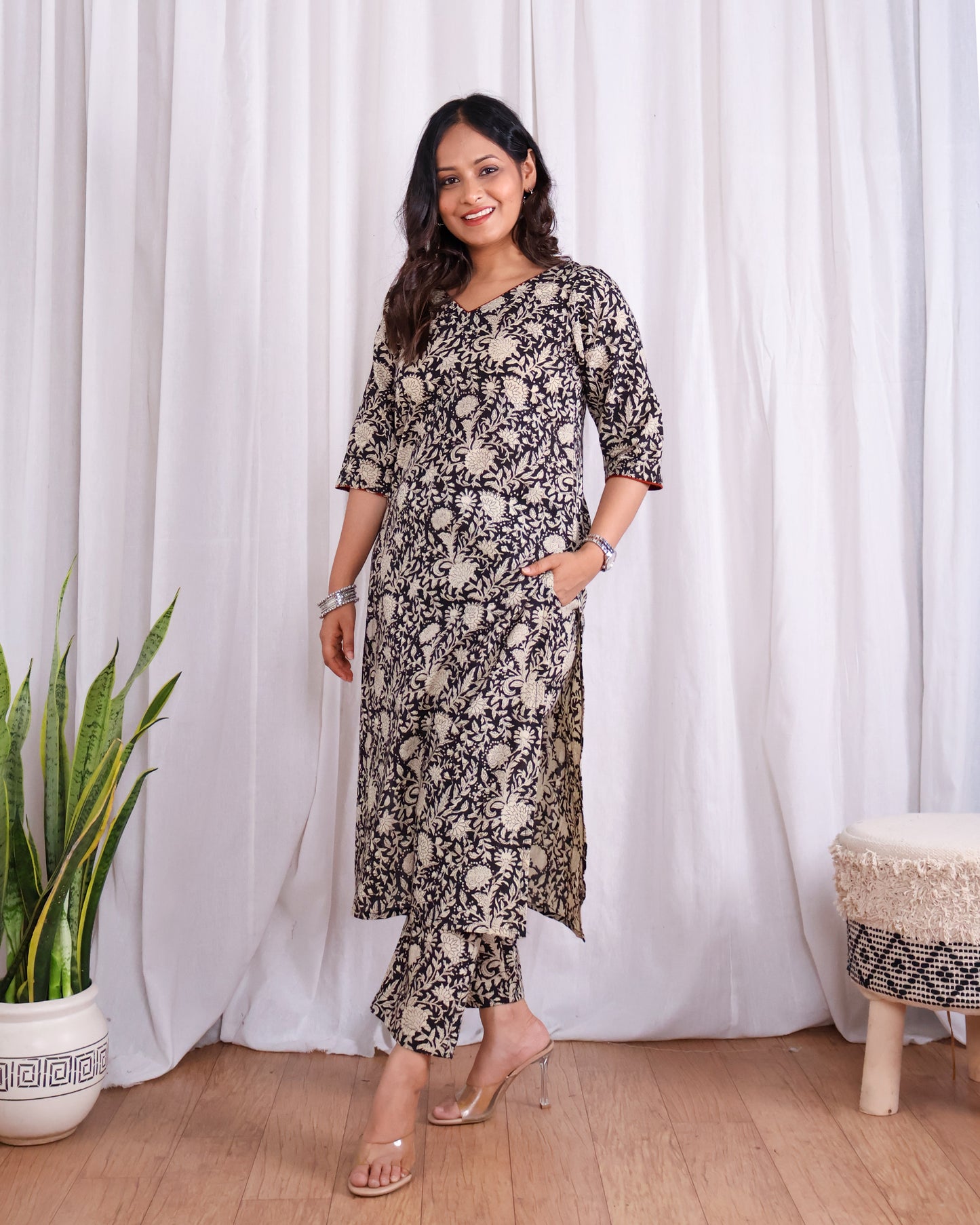 Vivian Black HandBlock Bagru Print Cotton Kurta Set