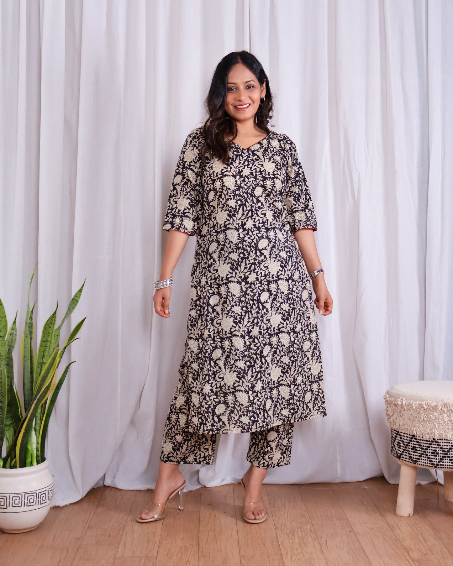 Vivian Black HandBlock Bagru Print Cotton Kurta Set