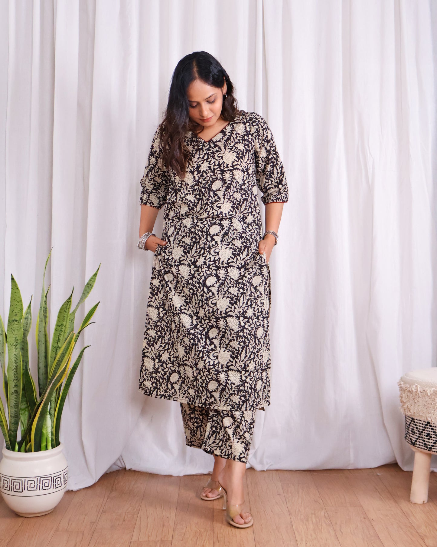 Vivian Black HandBlock Bagru Print Cotton Kurta Set