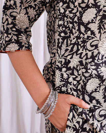 Vivian Black HandBlock Bagru Print Cotton Kurta Set